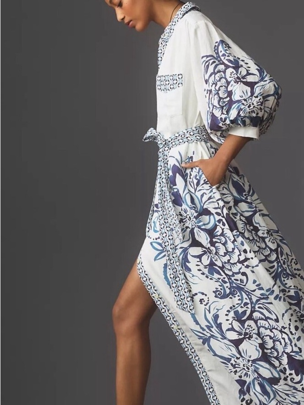 Maeve by Anthropologie The Irene White Floral Linen Shirt Maxi Dress Size Small